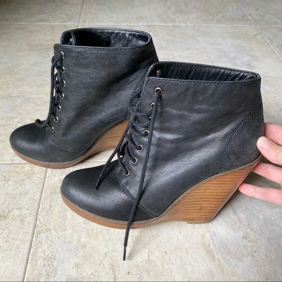 Cooperative black lace up booties from Urban Outfitters — wood block wedge heel - Picture 1 of 7